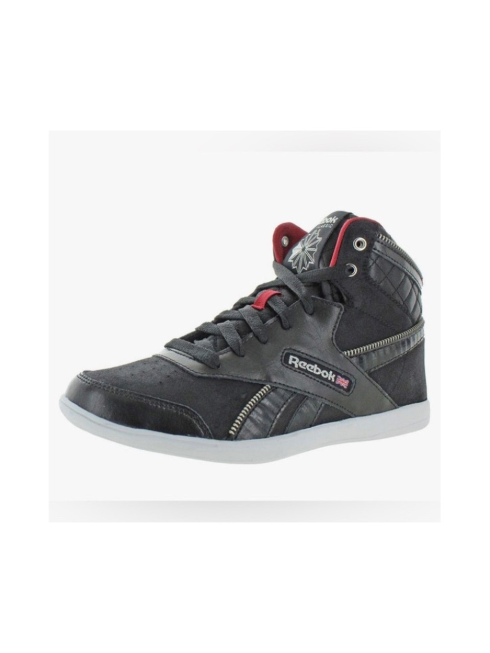 Reebok Women's BB 7000 Mid Lace-Up Sneaker Black White Red Flint Grey Metallic 8